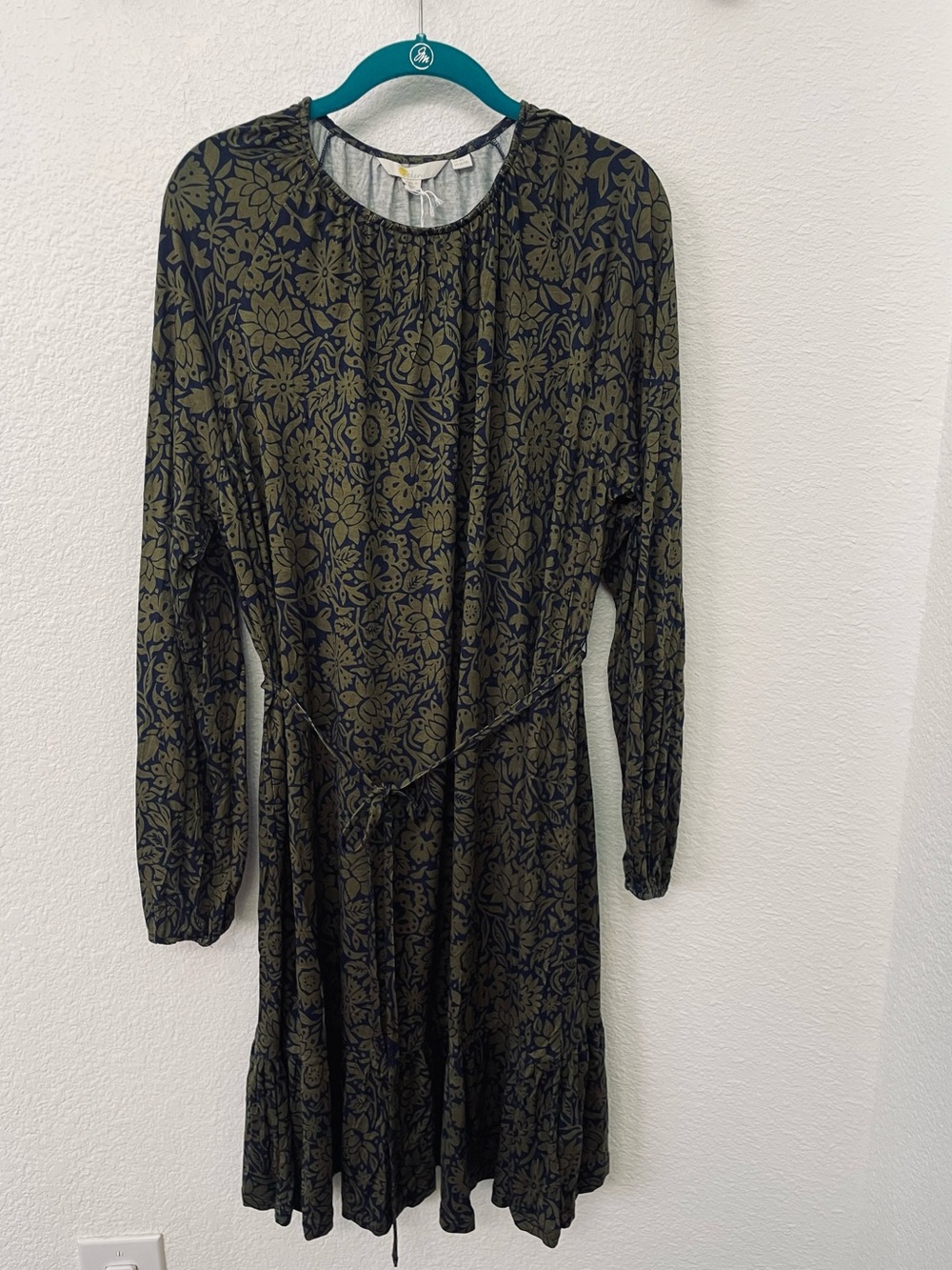 Boden Olive and Navy Long-Sleeve Floral Dress